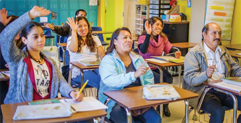 Adult latinos in classroom 