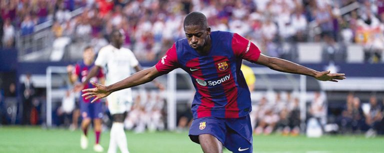 Dembele celebrando su gol contra el Real Madrid