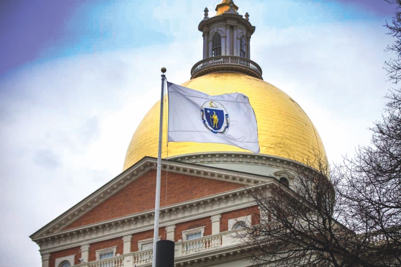 The Massachusetts State House and Flag. 