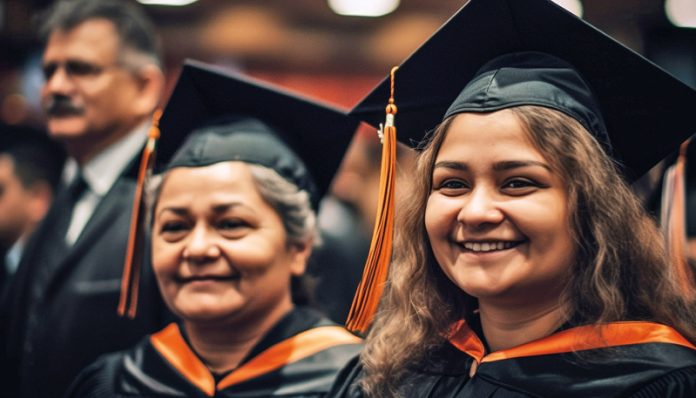 Group of smiling young adults celebrate graduation success