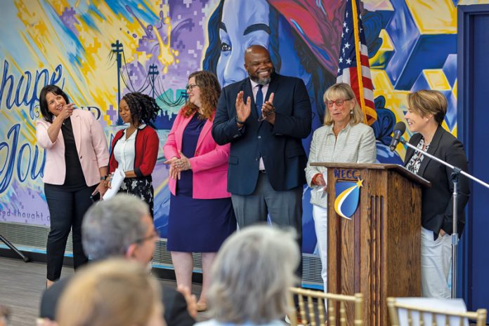 Maura Healey giving speech on tuition equity