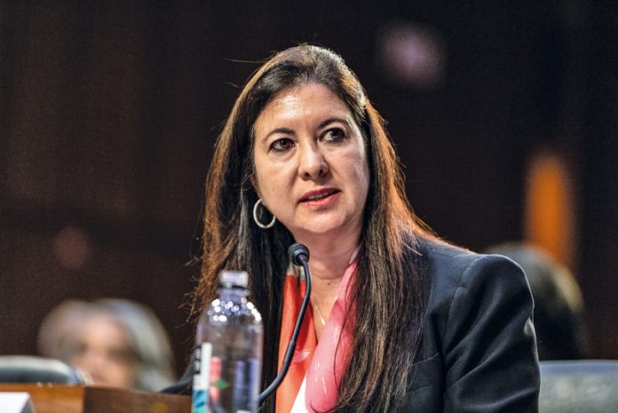 Adriana Kugler, member of the Board of Governors of the US Federal Reserve nominee for US President Joe Biden, during a Senate Banking Committee nomination hearing in Washington, DC, US, on Wednesday, June 21, 2023. Three Federal Reserve nominees, two of them current central bank policymakers, said tackling inflation would be their top priority if confirmed to roles at the central bank.