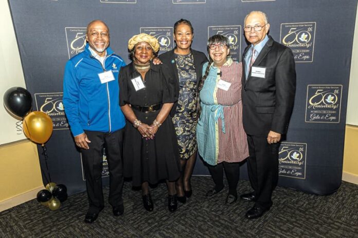 Left to right: Selwyn M. Eccles, Board Vice President; Beverly Gray, Co-Chair, 50th Anniversary Fundraising Committee; Exantus; Monika Wahi, Chair, 50th Anniversary Fundraising Committee; and Royal Bolling Jr., Board Chair.