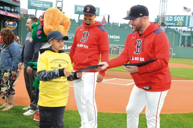 Monday, May 19th, 2025 - ¡Viva Lawrence! The Boston Red Sox and El Mundo Boston honored Lawrence middle school students with a pre-game ceremony. The academic all-stars were presented with Certificates of Recognition from Red Sox pitchers Liam Hendriks and Brennan Bernardino moments before the game vs the New York Mets at Fenway Park.