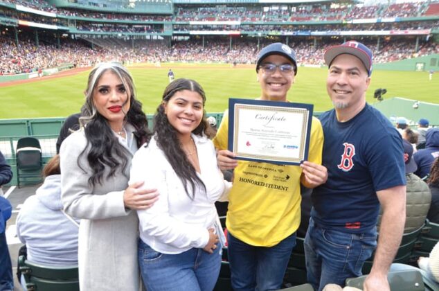 Monday, May 19th, 2025 - ¡Viva Lawrence! The Boston Red Sox and El Mundo Boston honored Lawrence middle school students with a pre-game ceremony. The academic all-stars were presented with Certificates of Recognition from Red Sox pitchers Liam Hendriks and Brennan Bernardino moments before the game vs the New York Mets at Fenway Park.