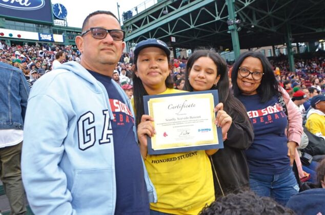Monday, May 19th, 2025 - ¡Viva Lawrence! The Boston Red Sox and El Mundo Boston honored Lawrence middle school students with a pre-game ceremony. The academic all-stars were presented with Certificates of Recognition from Red Sox pitchers Liam Hendriks and Brennan Bernardino moments before the game vs the New York Mets at Fenway Park.
