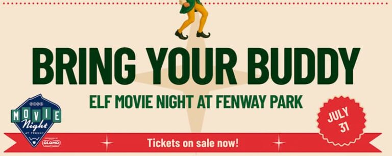 Fenway Park Events anunció la “Noche de Cine en Fenway Park” con la película navideña favorita del 2023 Elf, presentada por Alamo Drafthouse Cinema el jueves 31 de julio.