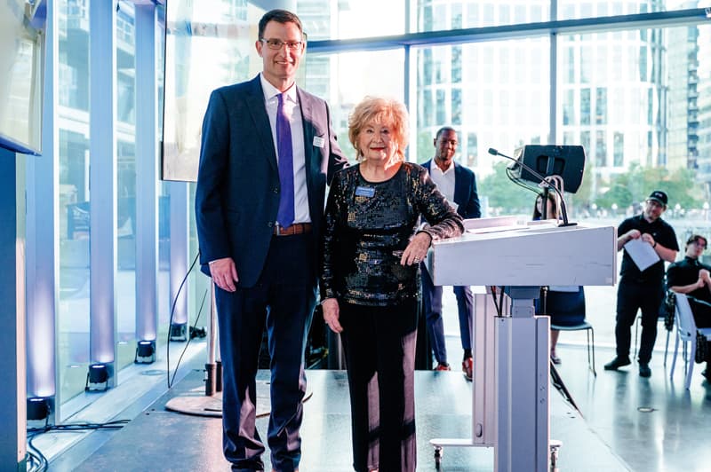 NeighborHealth CEO Jamie Hazard and Chair of the NeighborHealth Board of Directors Rita Sorrento pose after sharing remarks at the 2026 Art of Health Care at the ICA.